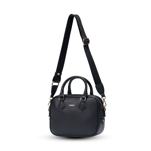 Tosca Womens PU Mini Bowler Handbag 24x18cm - Black
