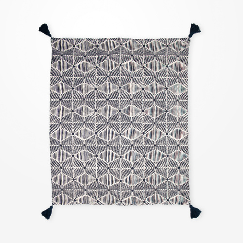 DWBH Printed Cotton Slub Throw Blanket 150x125x1cm NAVY