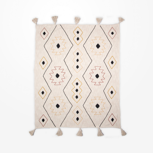 DWBH Handwoven Cotton Slub Throw Blanket Dori Embroidery 150x125x0cm TAREK