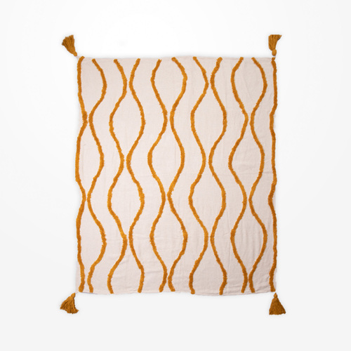 DWBH Cotton Slub Throw Blanket 125x150cm Home Decor MUSTARD