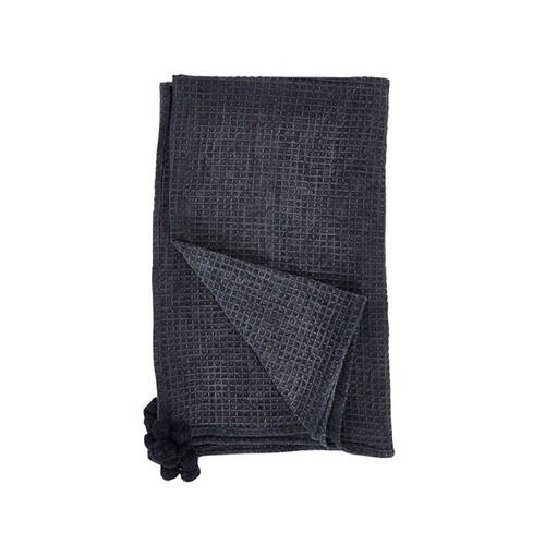 Darlin 100% Cotton Handmade Waffle Pom Throw Livingroom Decor 170x130cm Black