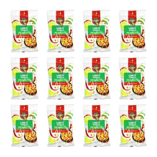 12PK The Happy Nut Lime & Chilli Flavoured Peanuts Party Snack 250g