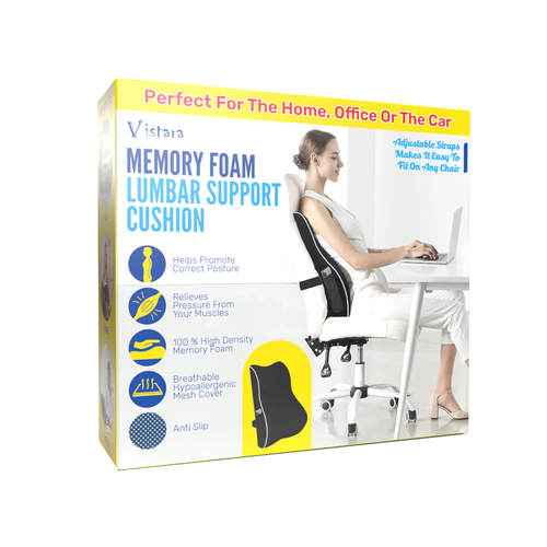 Vistara Memory Foam Lumbar Support Cushion 41x45cm Black