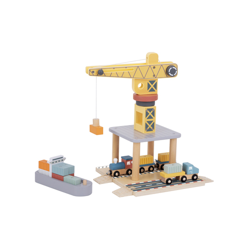 24pc Tooky Toy Port Crane Cargo Wooden Toy Block Set 3+