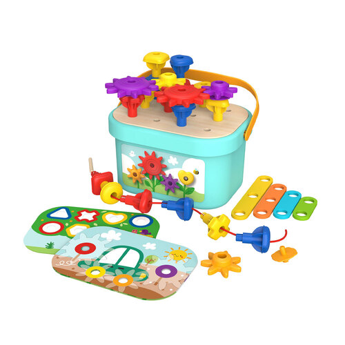 Tooky Toy Rainbow Pegs And Cogs Stacking And Lacing Set 3Y+