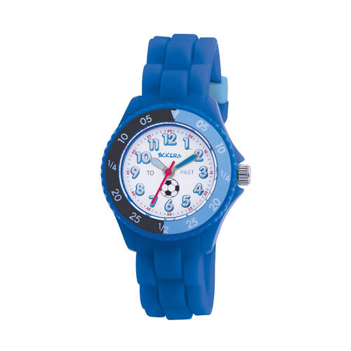 Tikkers Time Teacher Dial Soccer Watch with Silicone Straps - Bright Blue