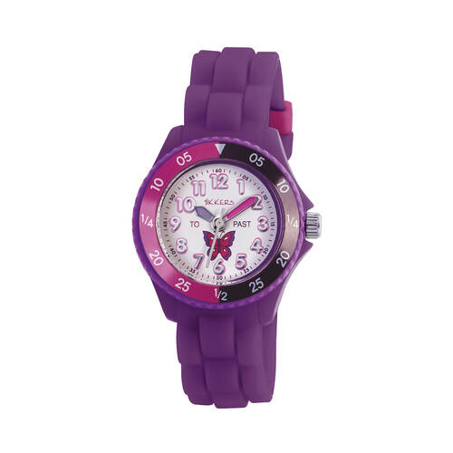 Tikkers Time Teacher Dial Watch w/ Adjustable Silicone Straps - Dark Purple