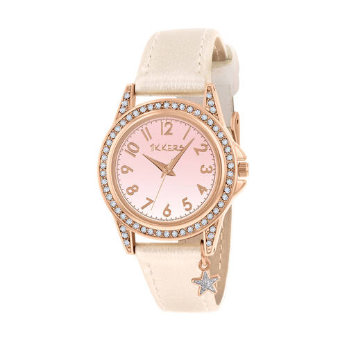 Tikkers Charm Collection Ombre Pink Dial Watch with Leather Straps - Silver