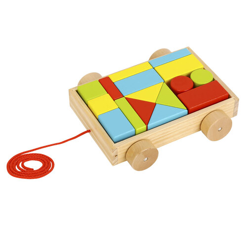 Tooky Toy SM Wooden Pull-A-L Cart w/ Blocks