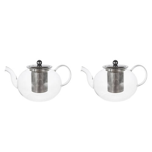 2PK NF Living 700ml Pinny Glass Teapot Modern Design Borosilicate Kitchen Clear