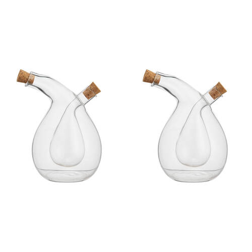 2PK NF Living Duel Oil & Vinegar Cruet 400ml Dual Chamber Glass Kitchenware