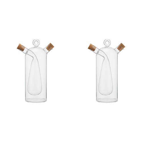 2PK NF Living Duel Oil & Vinegar Cruet 500ml Dual Chamber Glass Kitchenware