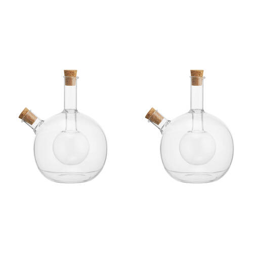 2PK NF Living Duel Oil & Vinegar Cruet 350ml Dual Chamber Glass Kitchenware