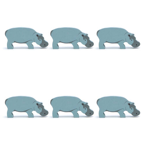 6pc Tender Leaf Toys Hippo Wooden Animal Set Kids 3y+