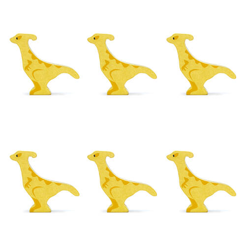 6pc Tender Leaf Toys Parasaurolophus Wooden Dinosaur Set Kids 3y+