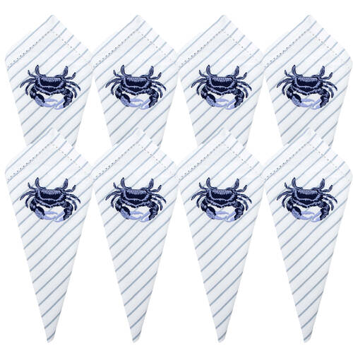 8PK LVD Stonewashed Chambray Cotton Striped Reusable Napkin 45x45cm Crab