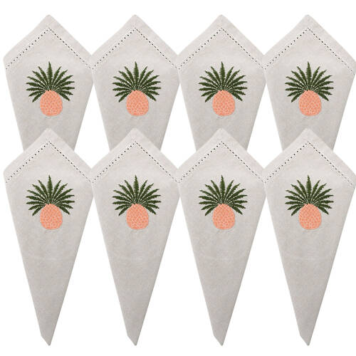 8PK LVD Stonewashed Chambray Cotton Reusable Table Napkin 45x45cm Pineapple