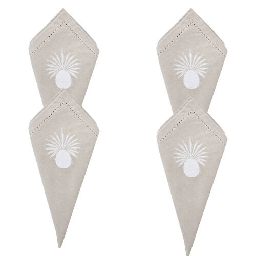 4PK LVD Stonewashed Chambray Cotton Reusable Napkin 45x45cm White Pineapple