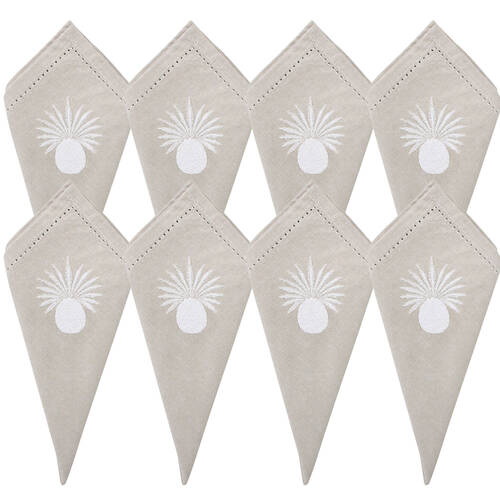 8PK LVD Stonewashed Chambray Cotton Reusable Napkin 45x45cm White Pineapple