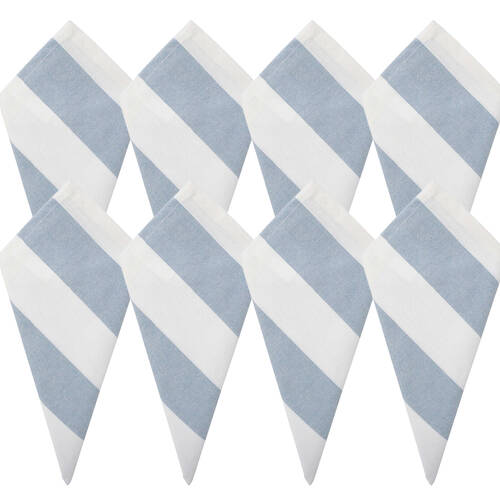 8PK LVD Stonewashed Chambray Cotton Striped Reusable Napkin 45x45cm Blue