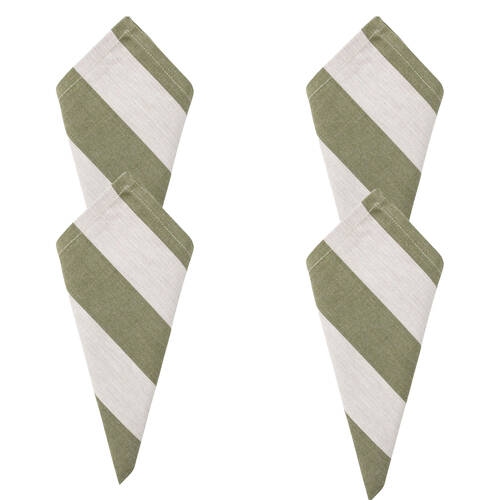 4PK LVD Stonewashed Chambray Cotton Striped Reusable Napkin 45x45cm Olive