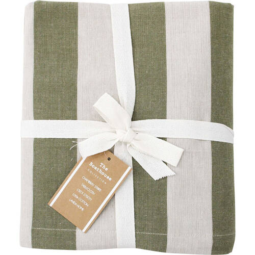 LVD Stonewashed Chambray Cotton Tablecloth 150x270cm Olive Green Stripes