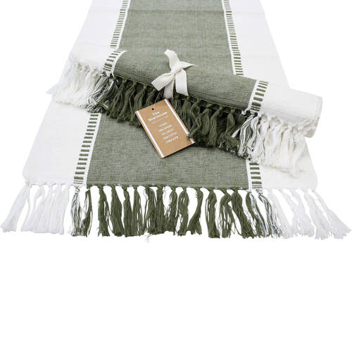 LVD Stonewashed Chambray Cotton Atlanta Table Runner 40x180cm Olive Green