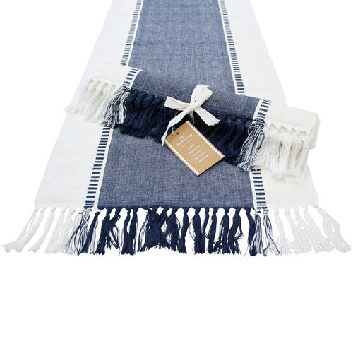 LVD Stonewashed Chambray Cotton Atlanta Table Runner 40x180cm Navy Blue