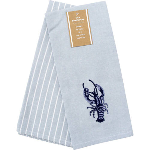 2pc LVD Stonewashed Chambray Cotton Teatowel Lobster Set 45x70cm Blue