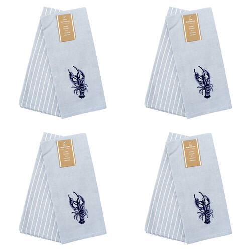 4x 2pc LVD Stonewashed Chambray Cotton Teatowel Lobster Set 45x70cm Blue