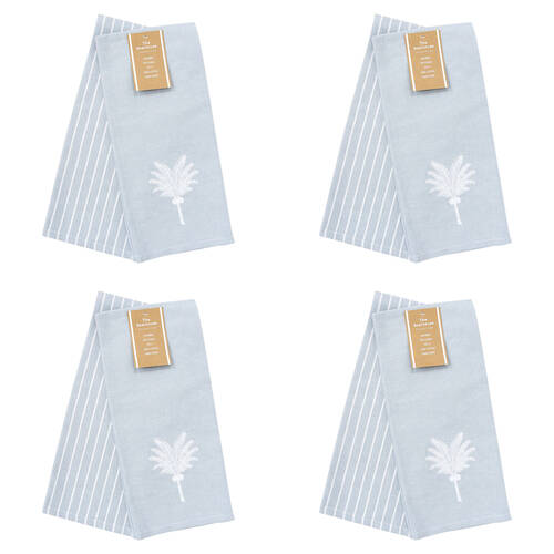 4x 2pc LVD Stonewashed Chambray Cotton Teatowel Palm Cove Set 45x70cm Blue