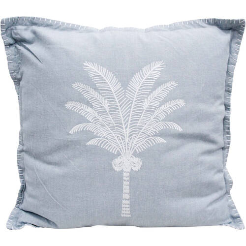LVD Stonewashed Chambray Cotton Cushion 46x46cm White Palm Cove/Soft Blue