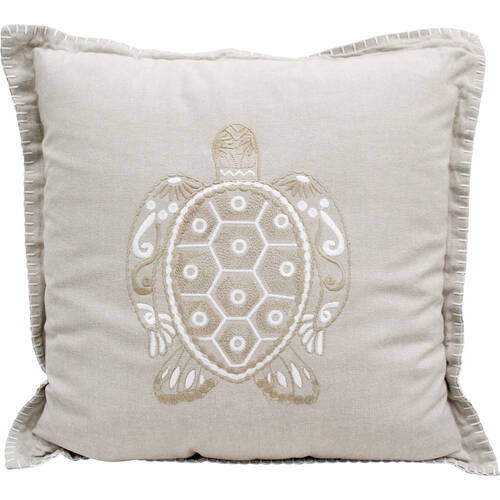 LVD Natural Stone Washed Chambray Cotton Cushion 46x46cm Beach Turtle