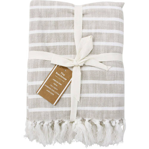 LVD Stonewashed Cotton Harbour Stripe Throw Blanket 120x150cm Dune