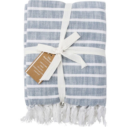 LVD Stonewashed Cotton Harbour Stripe Throw Blanket 120x150cm Chambray Blue