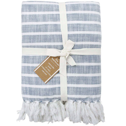 LVD Stonewashed Cotton Harbour Blanket Throw 140x200cm Blue Chambray