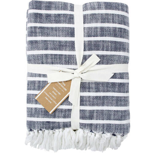 LVD Stonewashed Cotton Harbour Blanket Throw 140x200cm Navy Chambray