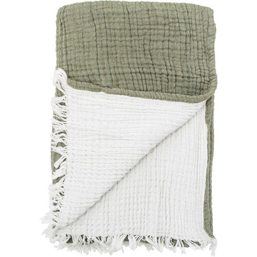 LVD Stonewashed 6 Layered Cotton Muslin Throw Blanket 150x250cm Olive Green