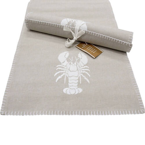LVD Stonewashed Chambray Cotton Embroidered Lobster Table Runner 40x180cm Grey