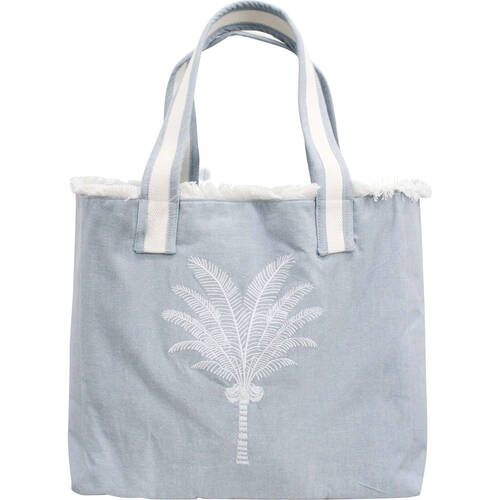 LVD Stonewashed Chambray Cotton Palm Cove Tote Bag 40x35cm Blue/White