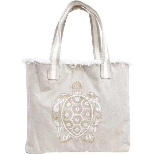 LVD Stonewashed Chambray Cotton Turtle Tote Shoulder Bag 40x35cm Natural