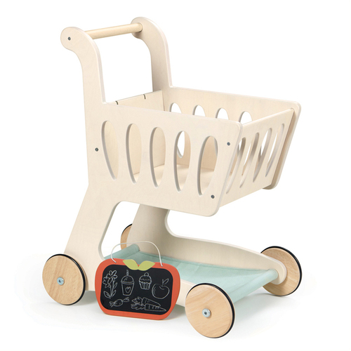 Tender Leaf Toys 45cm Shopping Cart Wooden Toy w/ Apple Chalkboard Kids 3y+