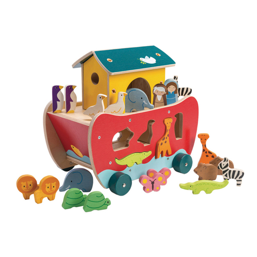 Tender Leaf Toys Noah's Shape Sorter Ark w/10 Animal Wooden Toy Set Kids 3+