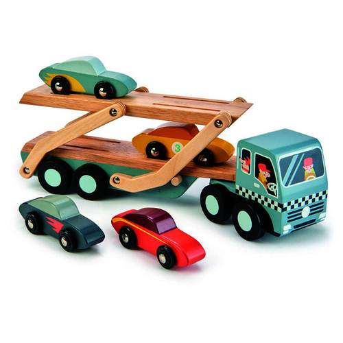 5pc Tender Leaf Toys Car Transporter Truck w/ Cars Wooden Toy 3y+