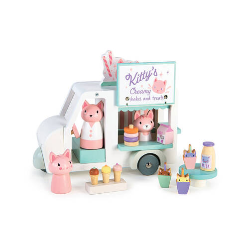 Tender Leaf Toys Kids Pretend Play Wooden Kitty's Milkshake Van Toy Set 3y+