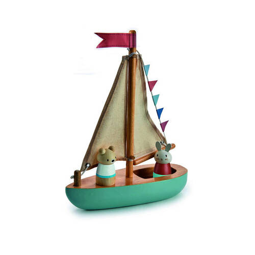 Tender Leaf Toys 23x29.5cm Sailaway Boat Wooden Toy 18m+
