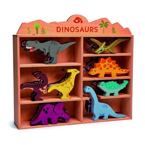 8pc Tender Leaf Toys 36cm Dinosaur Wooden Toy Set w/ Display Shelf Kids 3y+