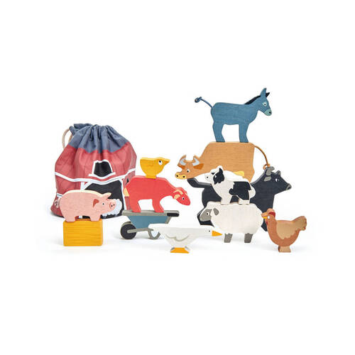 10pc Tender Leaf Toys Stacking Farmyard Animals w/ Bag 12m+