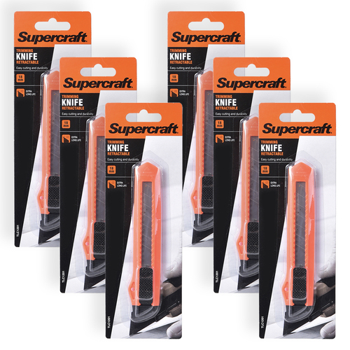 6PK Supercraft Trimming/Multipurpose Retractable Knife With Snap Blade 18mm