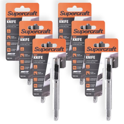 6PK Supercraft Knife Snap 9mm With Spare Snap Blade Set
